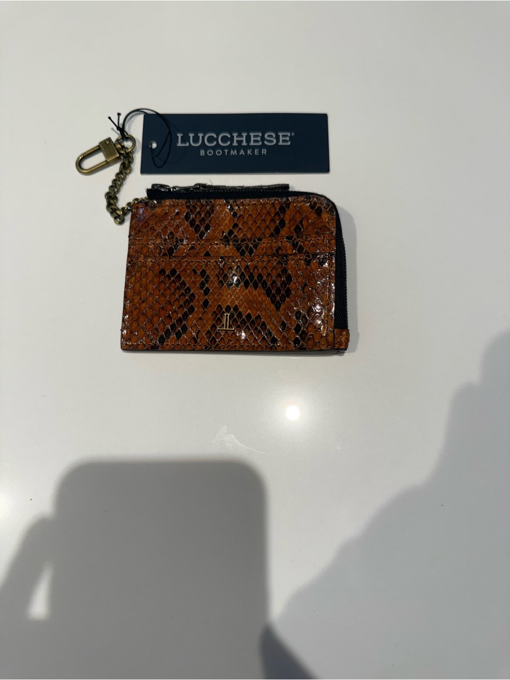 Lucchese Brown Python Snakeskin Card Case with Keychain Clip